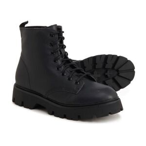 New! Madden Girl Faux Leather Combat Lace Up Lug Sole Platform Black Moto Boots